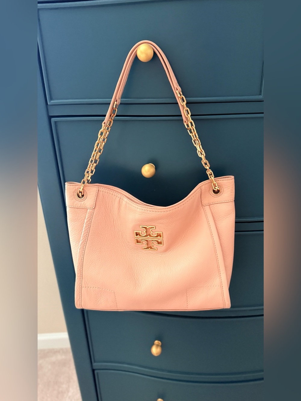 Tory Burch Tan/Pink Leather Chain-Handle Tote **BEAUTIFUL**